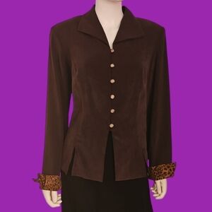 VTG R&K 1980s Leopard Print Cuffs Dark Brown Shacket Size 14W